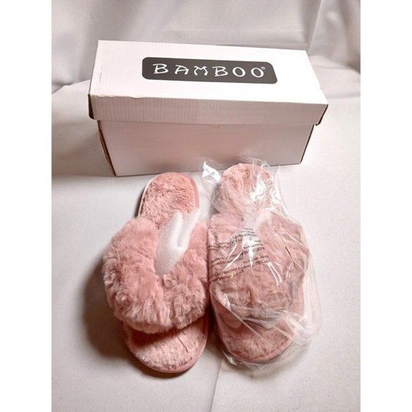BAMBOO Size 10 Pink‎ Fluffy Sandal Slippers - Picture 1 of 4